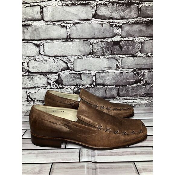 Marco Delli Brown Shimmer Leather Square Toe Loafers Dress Shoes Men Sz 41EU/8US main image 15